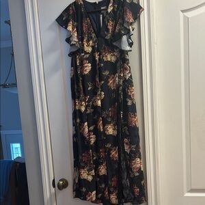 ASOS Maternity Black Floral Ruffle Maxi Dress